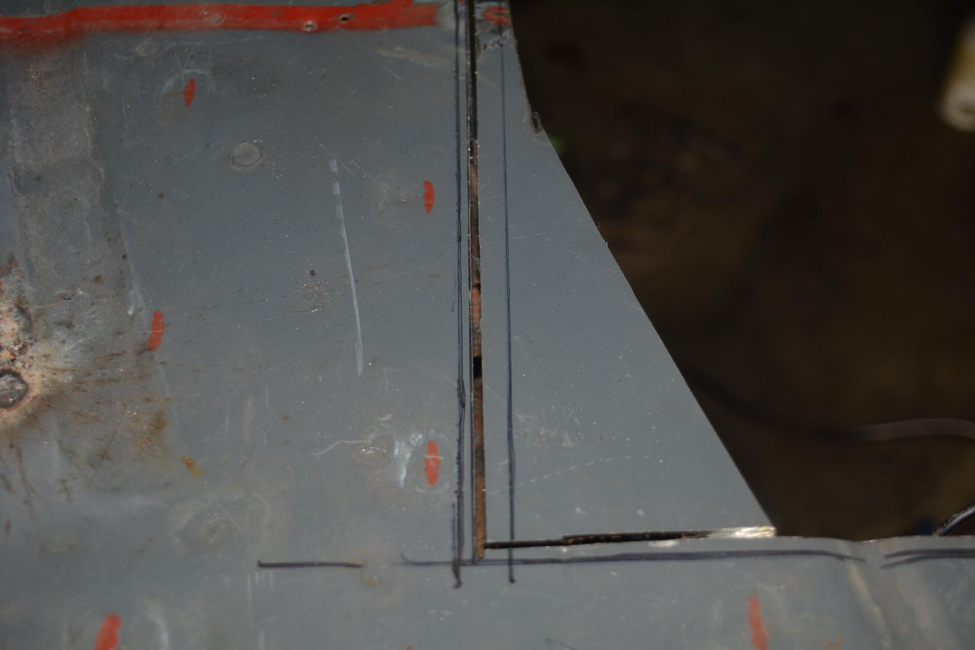 Initial cut into the frame from the top