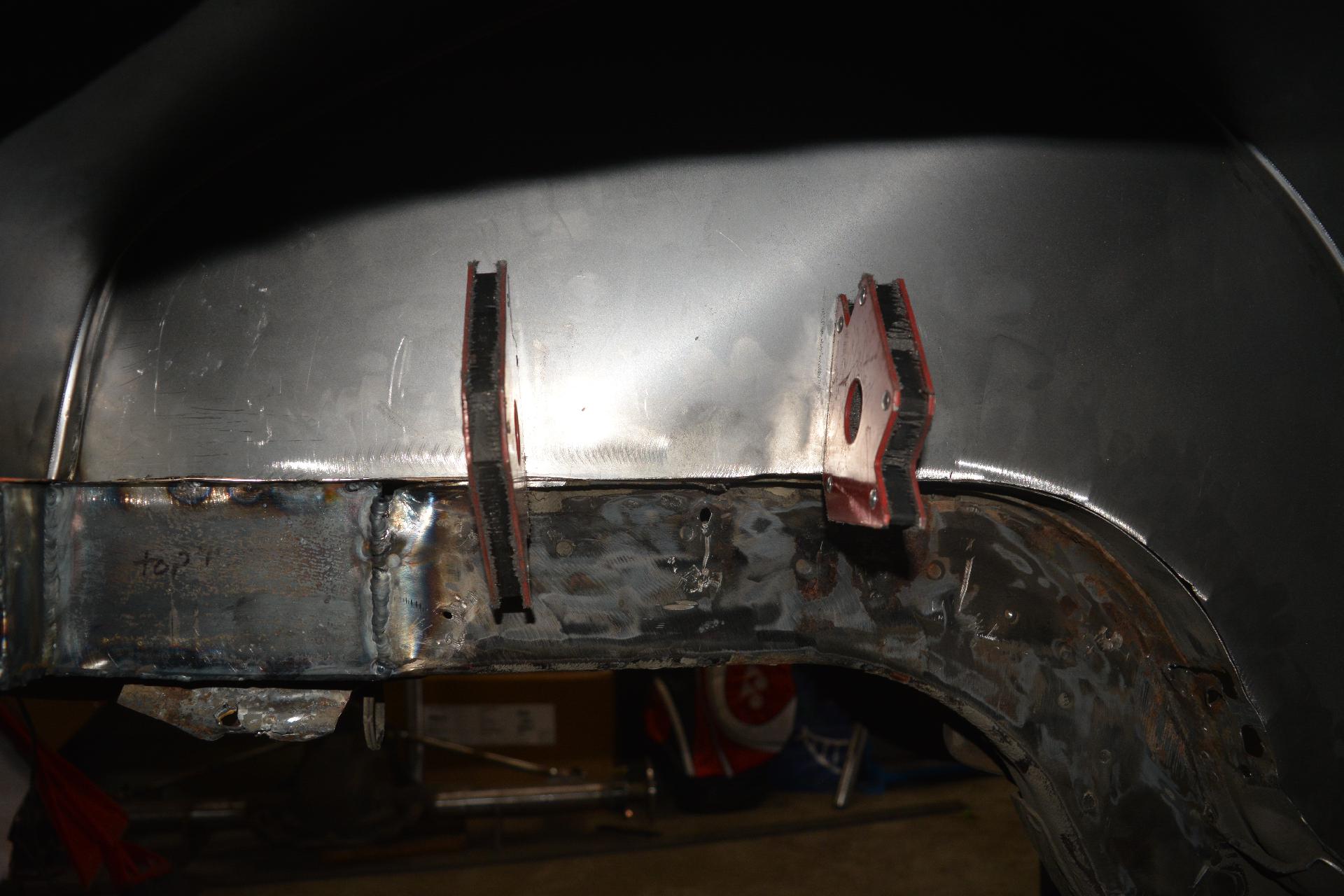 Using magnets to keep the tub in line while it's tacked